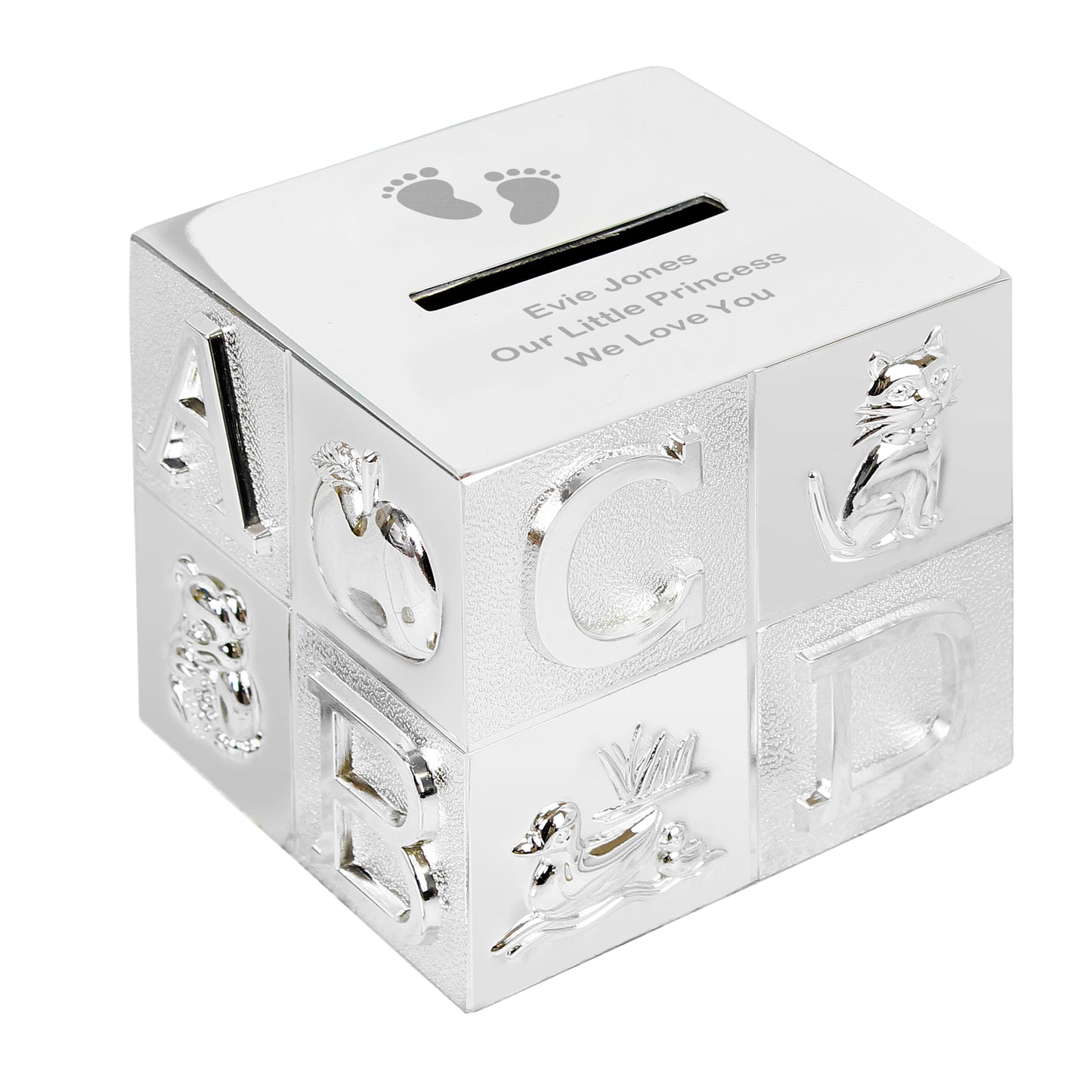 Personalised Footprints Silver Money Box