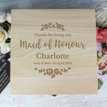 Personalised Any Role 'Floral Watercolour Wedding' Large Wooden Keepsake Box