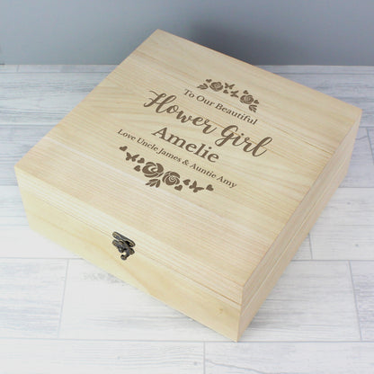 Personalised Any Role 'Floral Watercolour Wedding' Large Wooden Keepsake Box