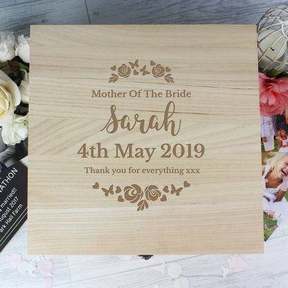 Personalised Any Role 'Floral Watercolour Wedding' Large Wooden Keepsake Box