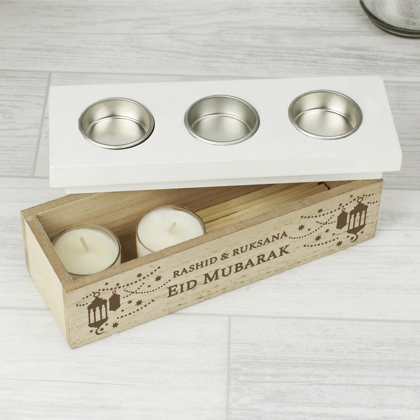 Personalised Eid and Ramadan Triple Tea Light Box |