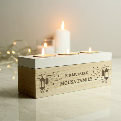 Personalised Eid and Ramadan Triple Tea Light Box |