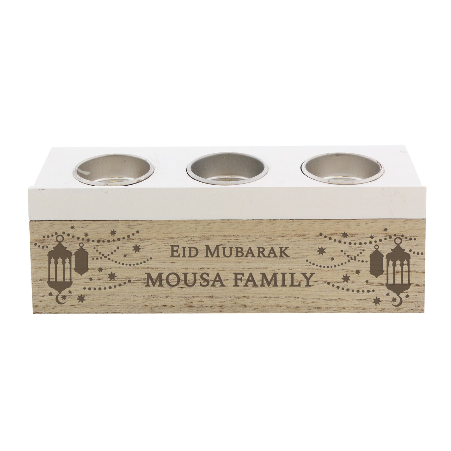 Personalised Eid and Ramadan Triple Tea Light Box |