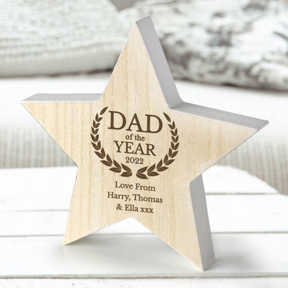 Personalised Dad of the Year White Wooden Star