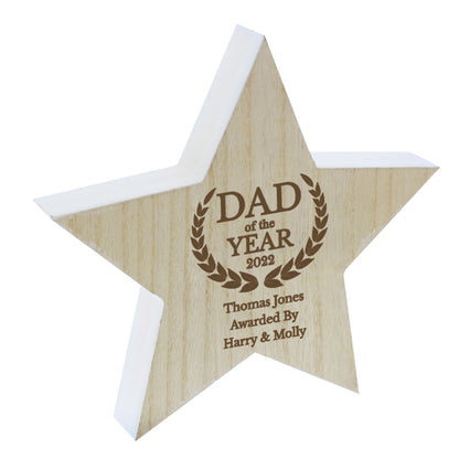 Personalised Dad of the Year White Wooden Star