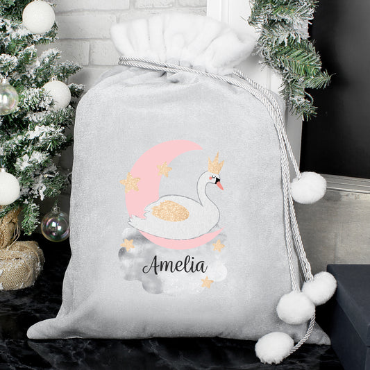 Personalised Festive Fawn Luxury Pom Pom Red Sack