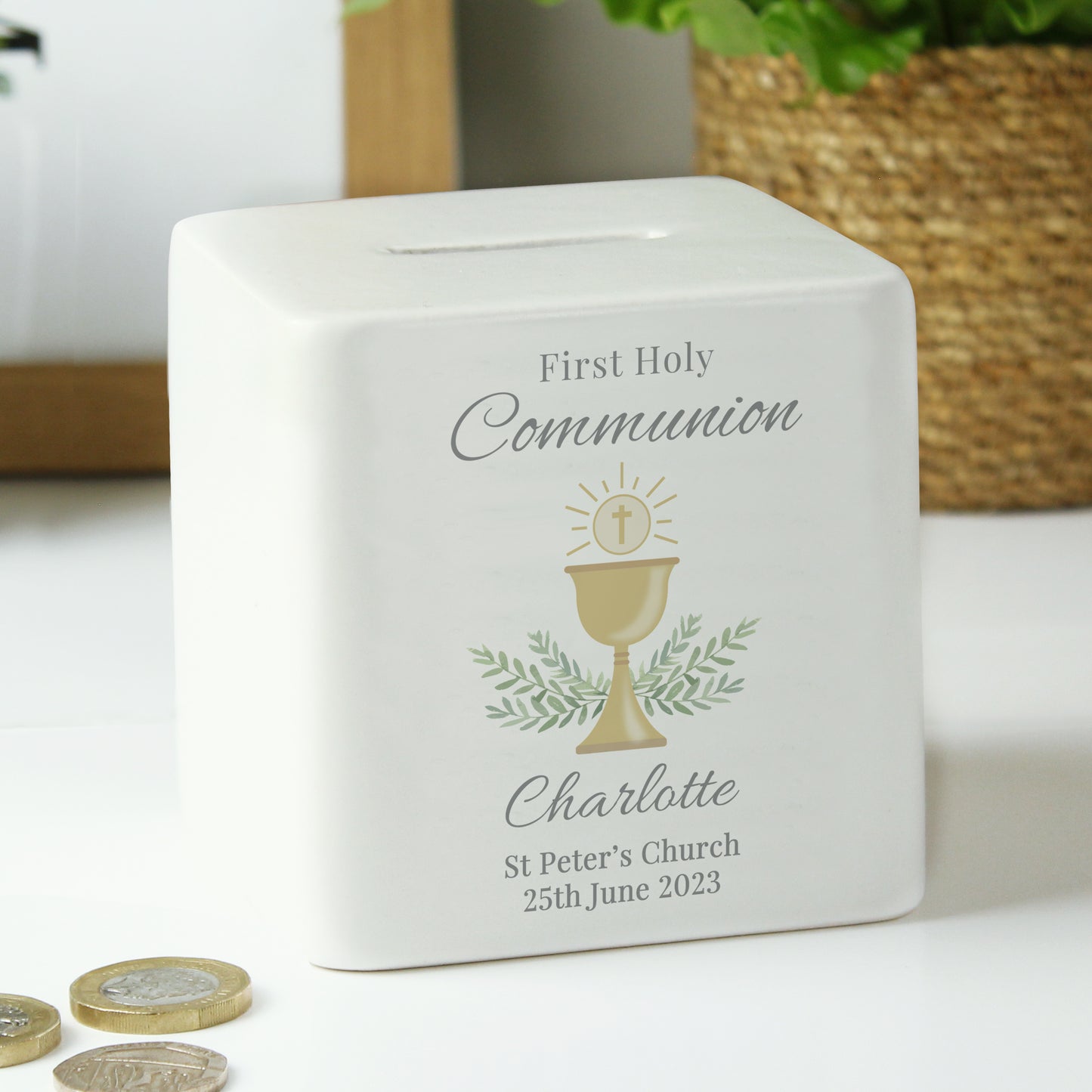 Personalised First Holy Communion Ceramic Square Money Box