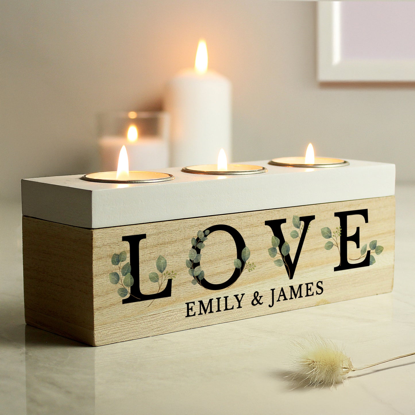 Personalised Botanical Triple Tea Light Box